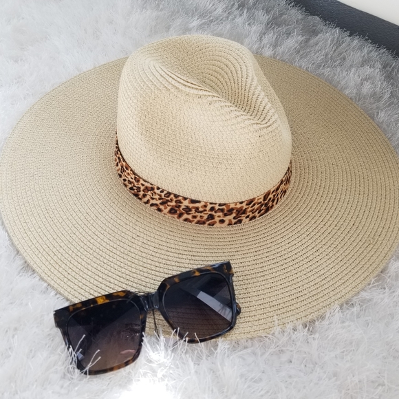 Straw leopard Print Floppy Beach Hat - Picture 3 of 5